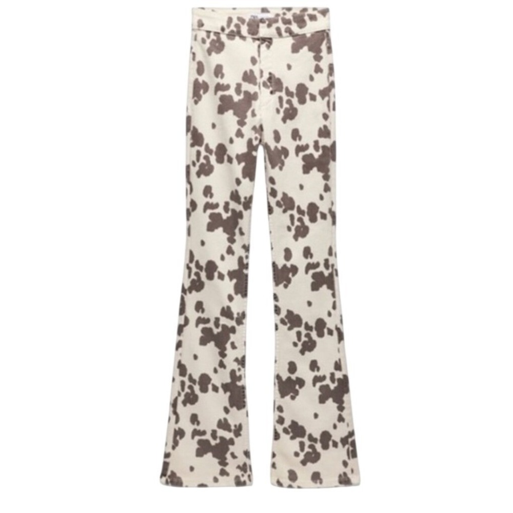 Zara Cow Print High-Rise Flare Jeggings Size 29 / US 6 Western Chic New NWT